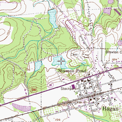 Topographic Map of Shuman Pond, GA