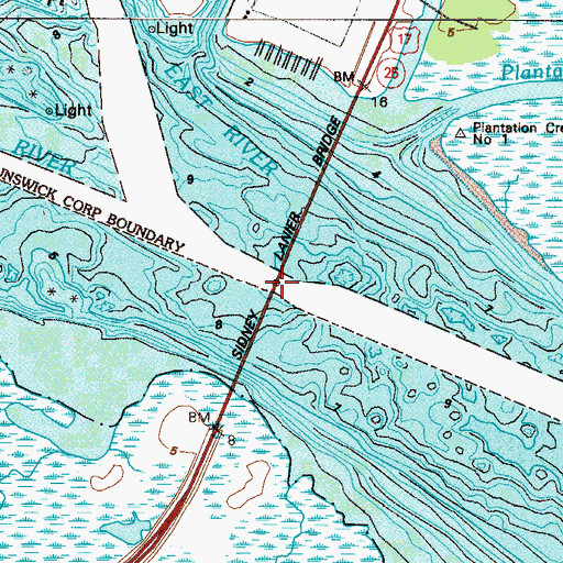 Topographic Map of Sidney Lanier Bridge, GA