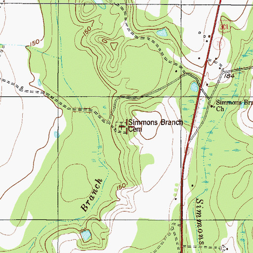Topographic Map of Simmons Branch Cemetery, GA