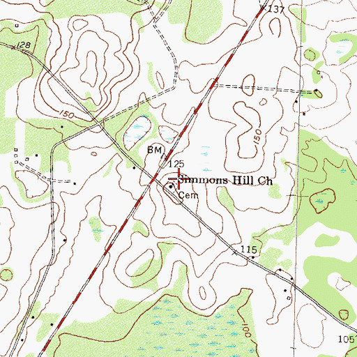 Topographic Map of Simmons Hill Church, GA