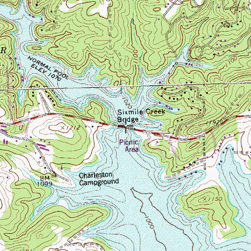 Topographic Map of Sixmile Creek Bridge, GA