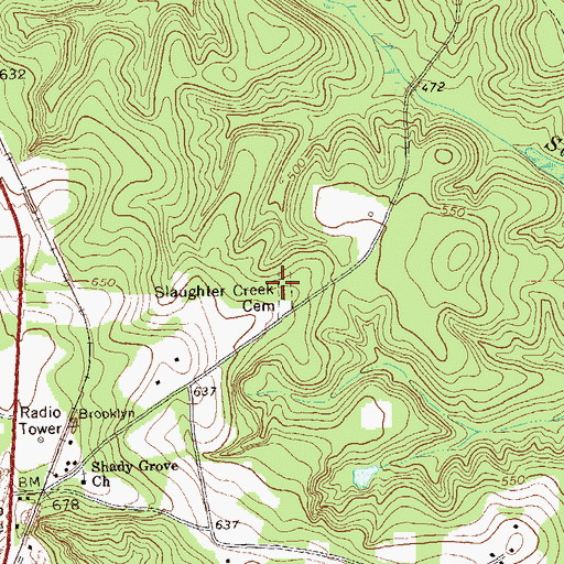 Topographic Map of Slaughter Creek Cemetery, GA