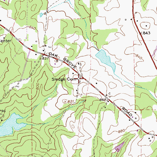 Topographic Map of Sledge Cemetery, GA