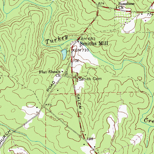 Topographic Map of Smith Cemetery, GA