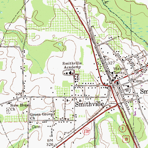 Topographic Map of Smithville Academy, GA
