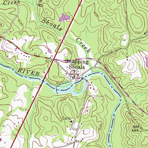 Topographic Map of Snapping Shoals, GA