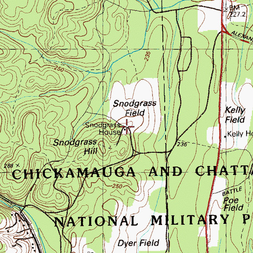Topographic Map of Snodgrass House, GA