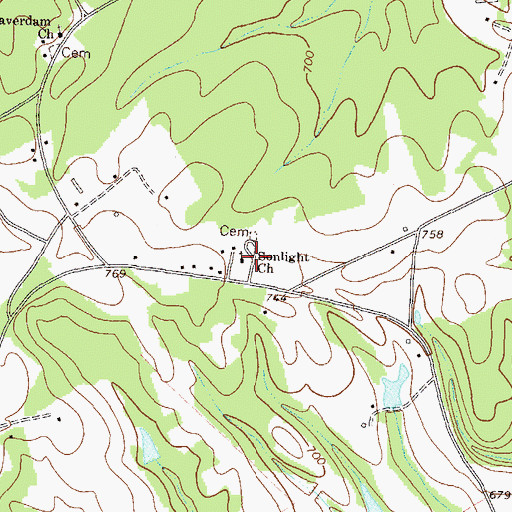 Topographic Map of Sonlight Church, GA