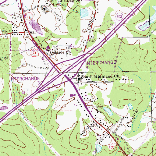 Topographic Map of South Highland Church, GA