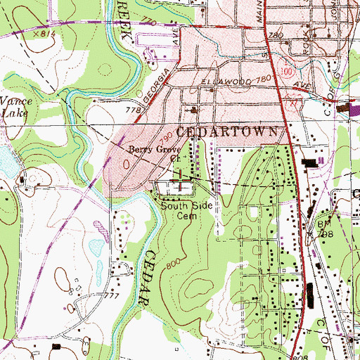 Topographic Map of South Side Cemetery, GA
