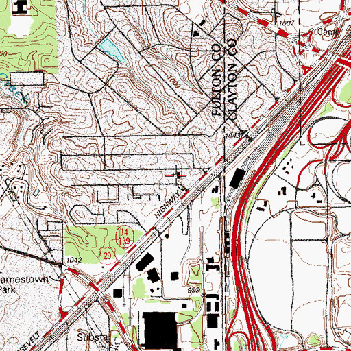 Topographic Map of South Side Church, GA