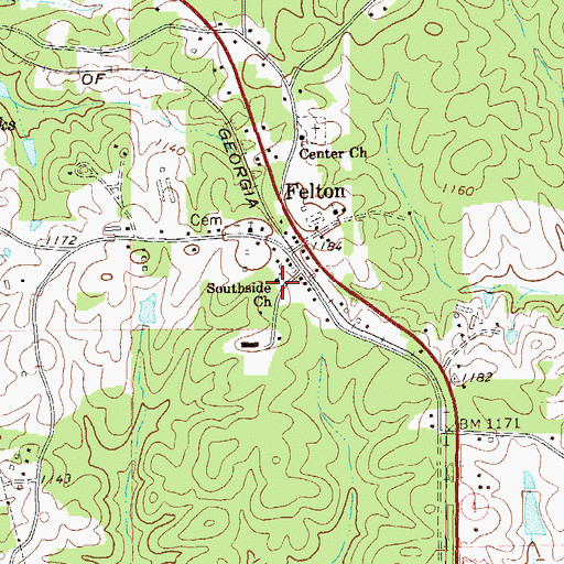 Topographic Map of Southside Church, GA