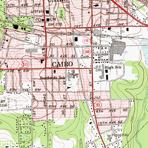 Topographic Map of Southside School, GA