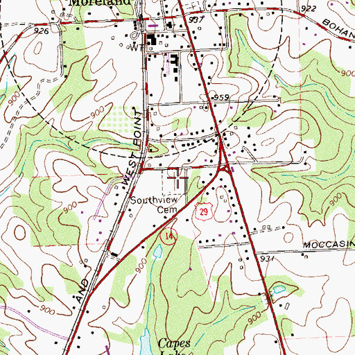 Topographic Map of Southview Cemetery, GA