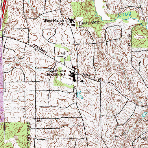 Topographic Map of Southwest Middle School, GA