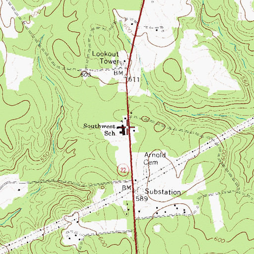 Topographic Map of Southwest School, GA