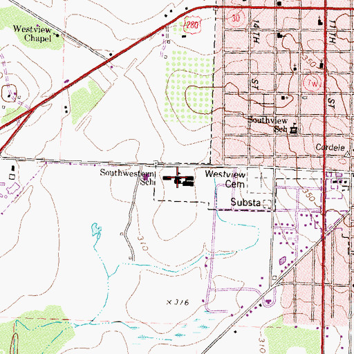 Topographic Map of Southwestern School, GA