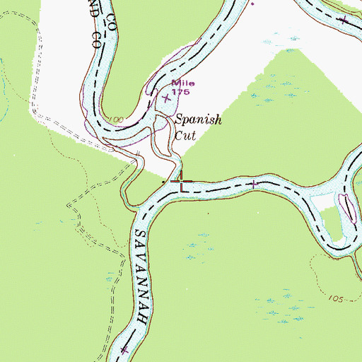 Topographic Map of Spanish Cut, GA