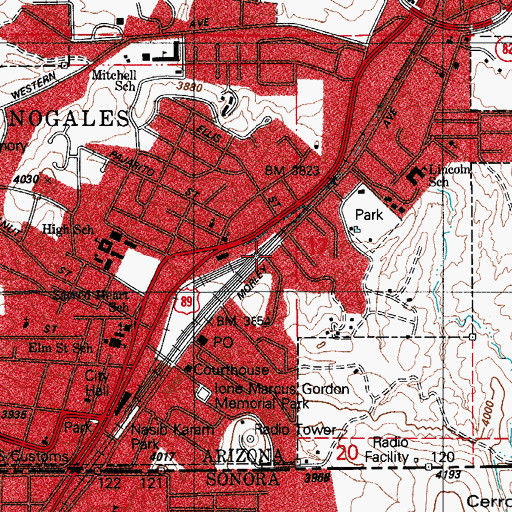 Topographic Map of Nogales, AZ