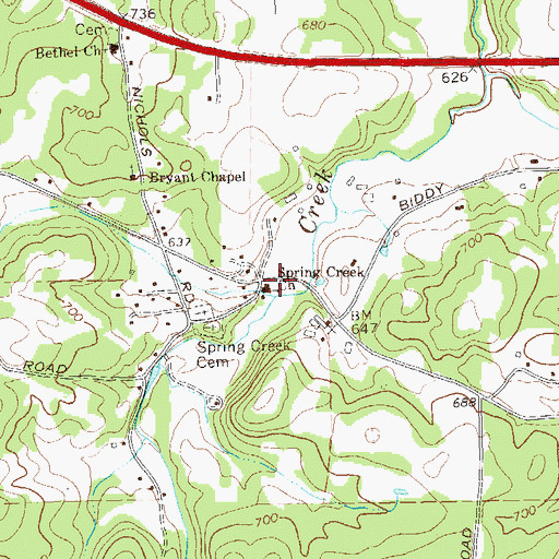 Topographic Map of Spring Creek Church, GA
