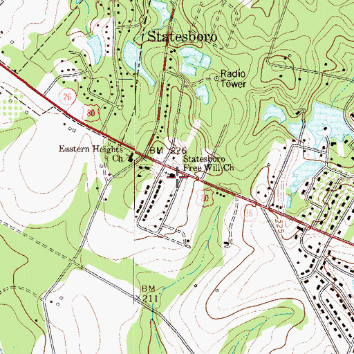 Topographic Map of Statesboro Free Will Church, GA