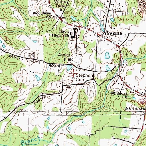 Topographic Map of Stephens Cemetery, GA