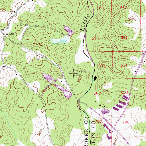 Topographic Map of Stevens Cemetery, GA