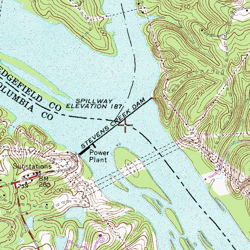 Topographic Map of Stevens Creek Dam, GA