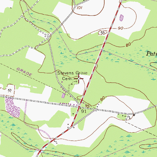 Topographic Map of Stevens Grove Cemetery, GA