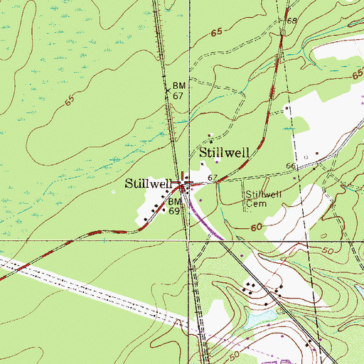 Topographic Map of Stillwell, GA