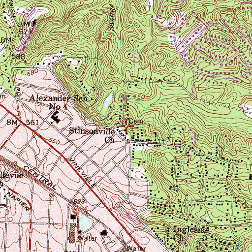 Topographic Map of Stinsonville Church, GA