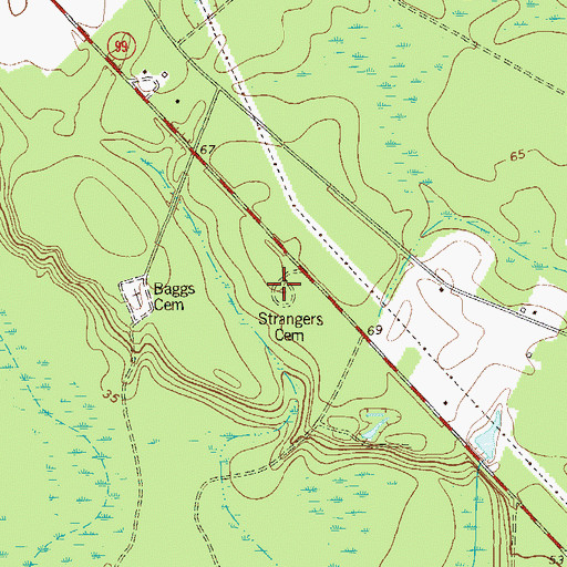 Topographic Map of Strangers Cemetery, GA