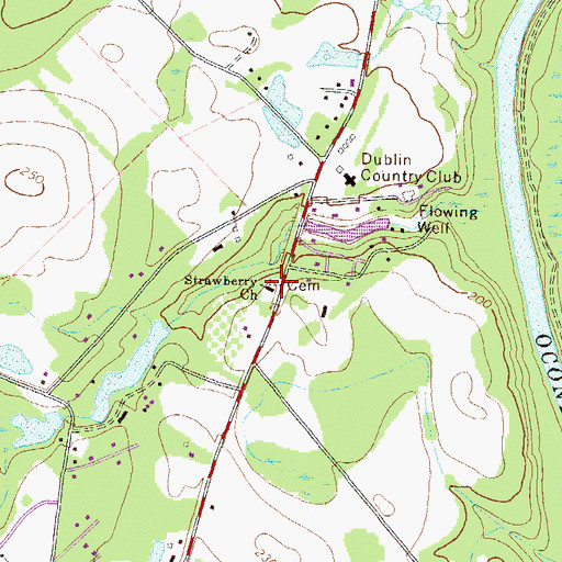 Topographic Map of Strawberry Church, GA