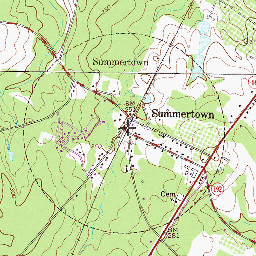 Topographic Map of Summertown, GA