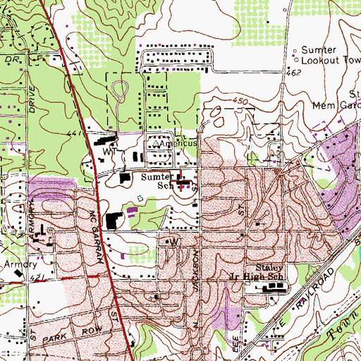 Topographic Map of Sumter School, GA