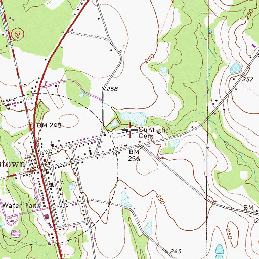 Topographic Map of Sunlight Cemetery, GA