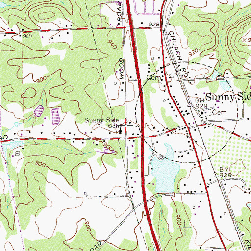 Topographic Map of Sunny Side School, GA