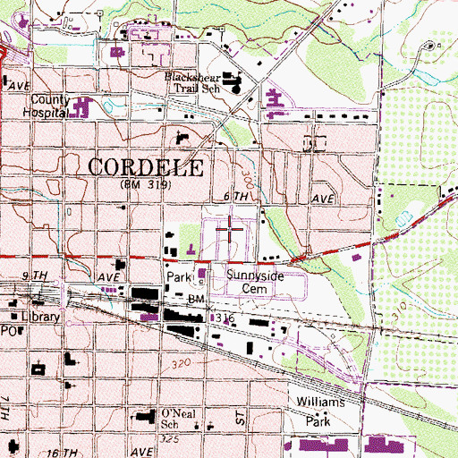 Topographic Map of Sunnyside Cemetery, GA