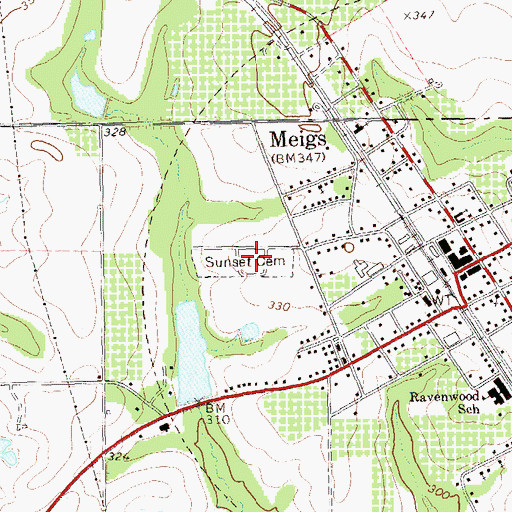 Topographic Map of Sunset Cemetery, GA