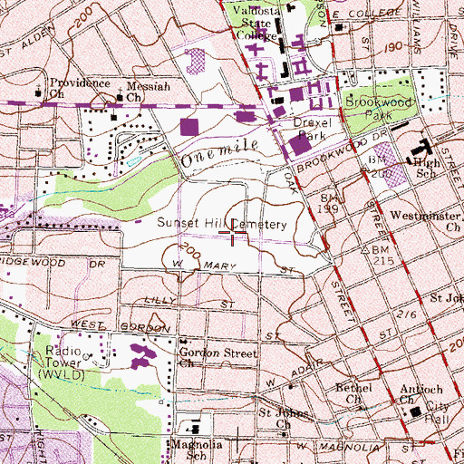 Topographic Map of Sunset Hill Cemetery, GA