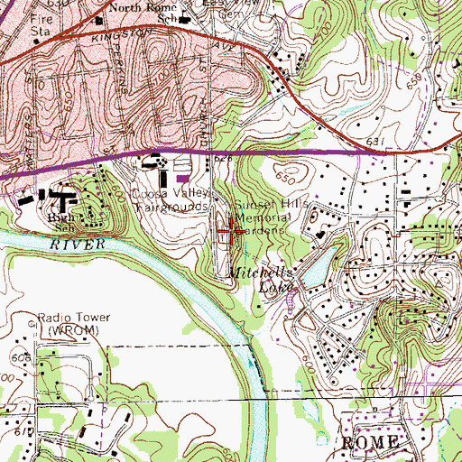 Topographic Map of Sunset Hills Memorial Gardens Cemetery, GA