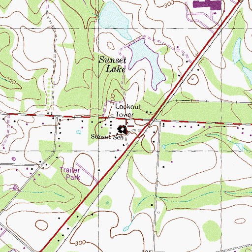 Topographic Map of Sunset School, GA
