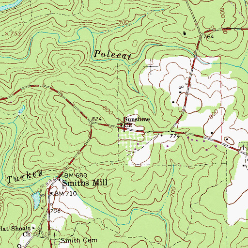 Topographic Map of Sunshine Church, GA