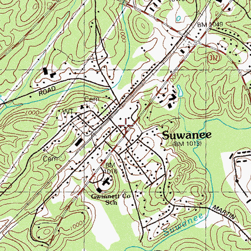 Topographic Map of Suwanee, GA