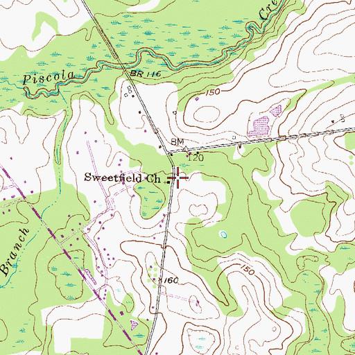 Topographic Map of Sweetfield Church, GA