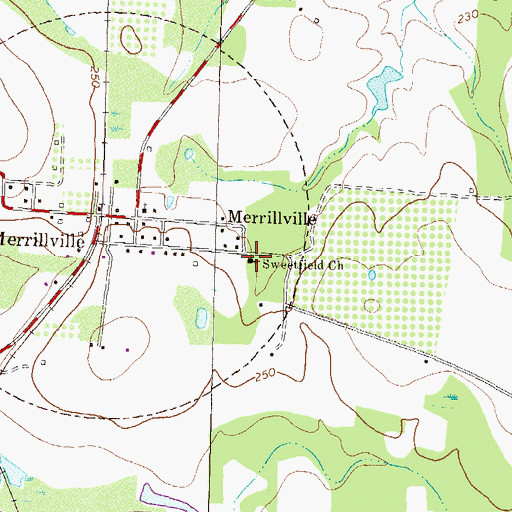 Topographic Map of Sweetfield Church, GA