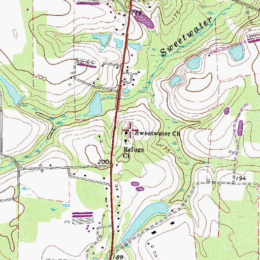 Topographic Map of Sweetwater Church, GA