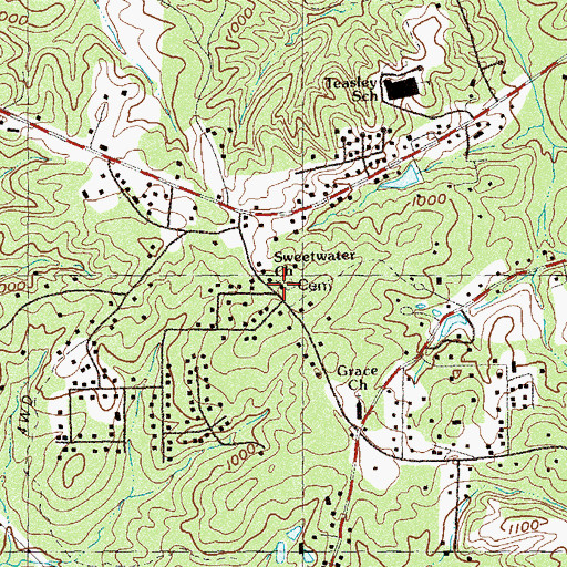 Topographic Map of Sweetwater Church, GA