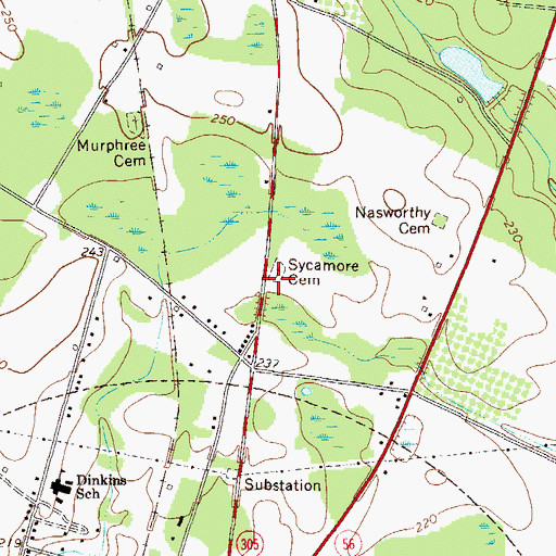 Topographic Map of Sycamore Cemetery, GA