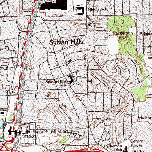 Topographic Map of Sylvan Hills School, GA